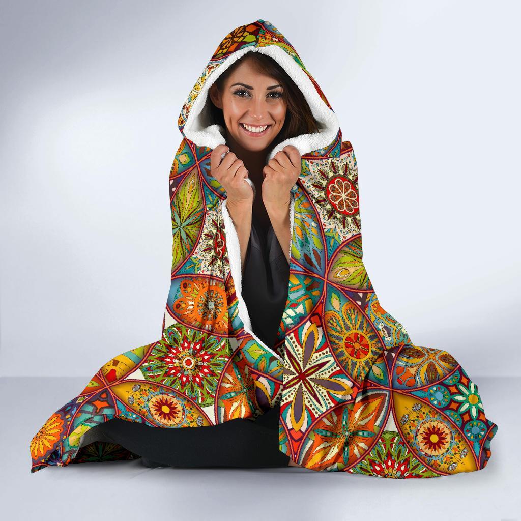 Bohemian Patchwork Print Pattern Hooded Blanket-grizzshop
