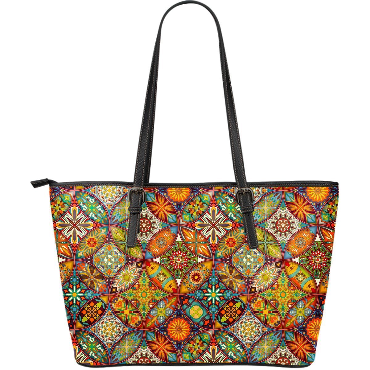 Bohemian Patchwork Print Pattern Leather Tote Bag-grizzshop