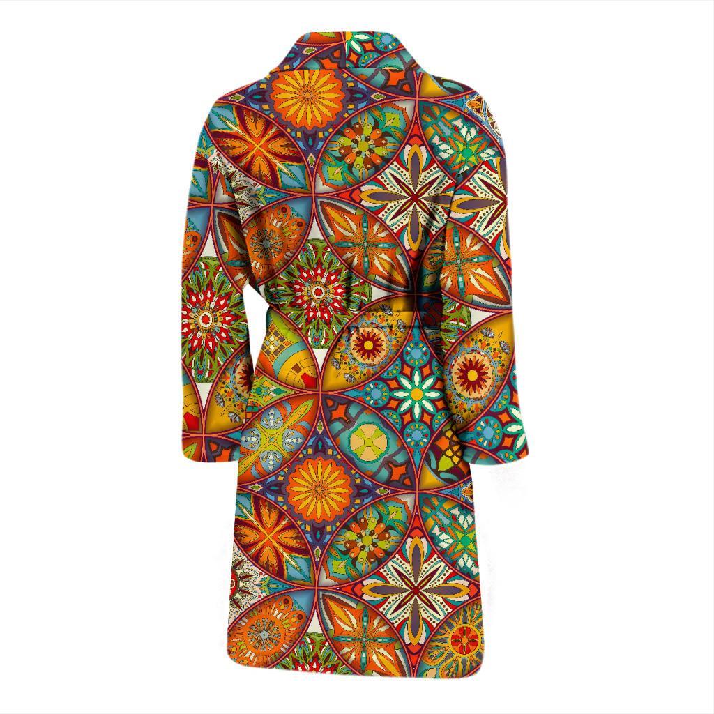 Bohemian Patchwork Print Pattern Men Long Robe-grizzshop