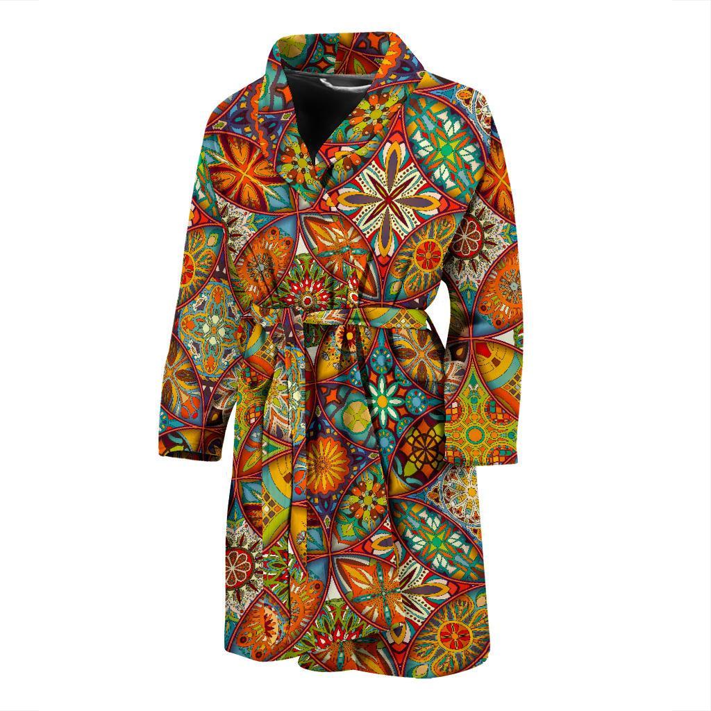 Bohemian Patchwork Print Pattern Men Long Robe-grizzshop