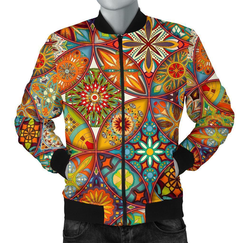 Bohemian Patchwork Print Pattern Men's Bomber Jacket-grizzshop