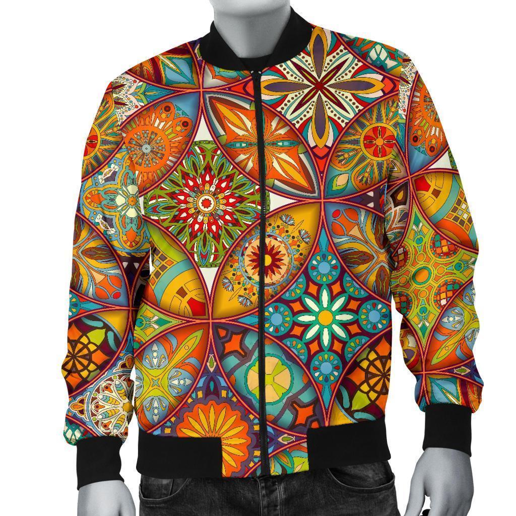 Bohemian Patchwork Print Pattern Men's Bomber Jacket-grizzshop