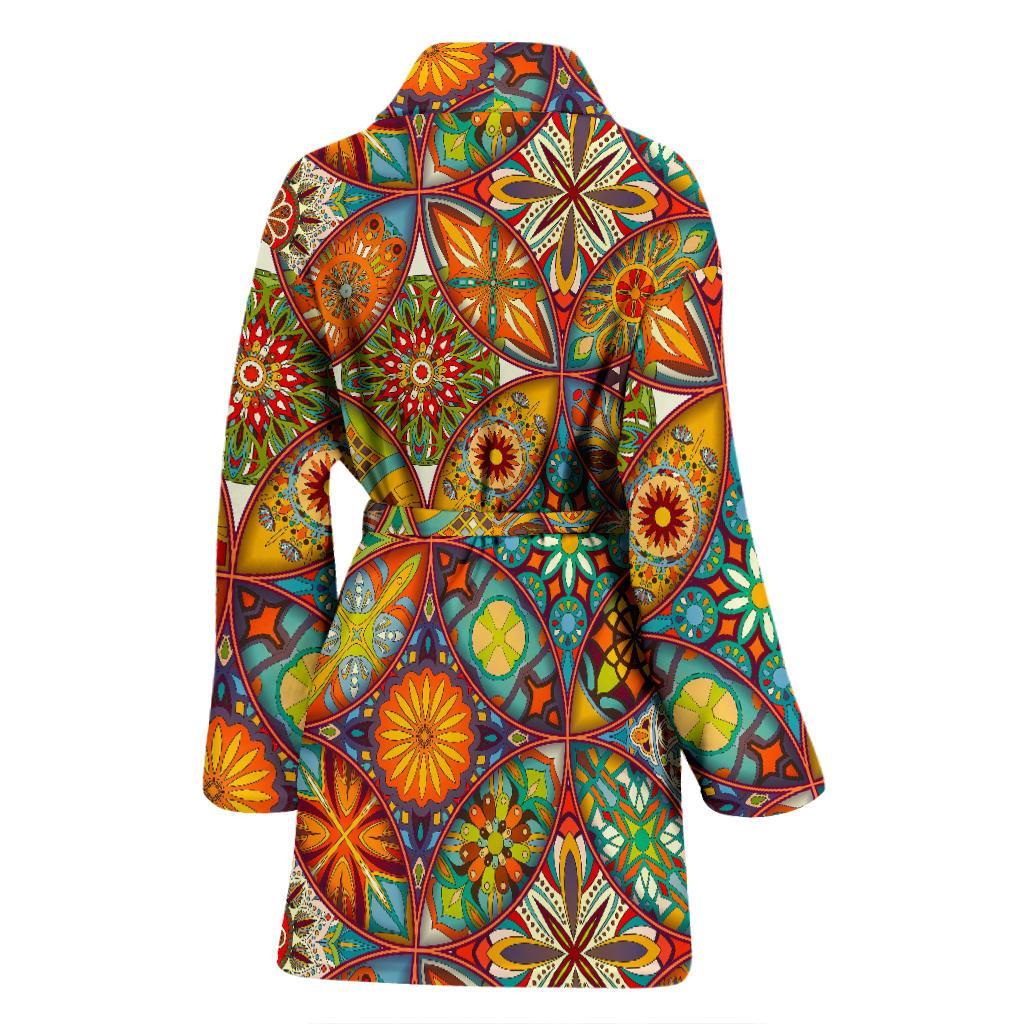 Bohemian Patchwork Print Pattern Women Long Robe-grizzshop