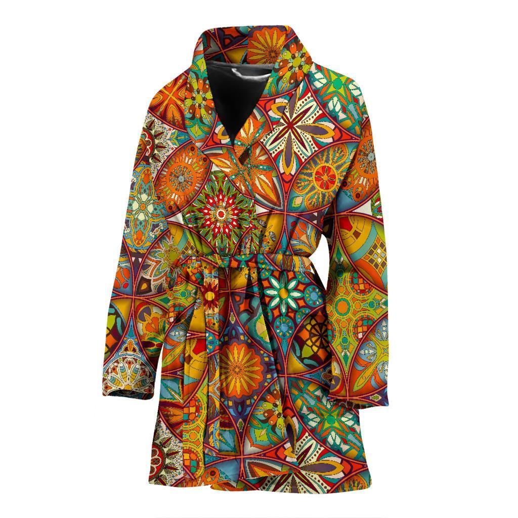 Bohemian Patchwork Print Pattern Women Long Robe-grizzshop