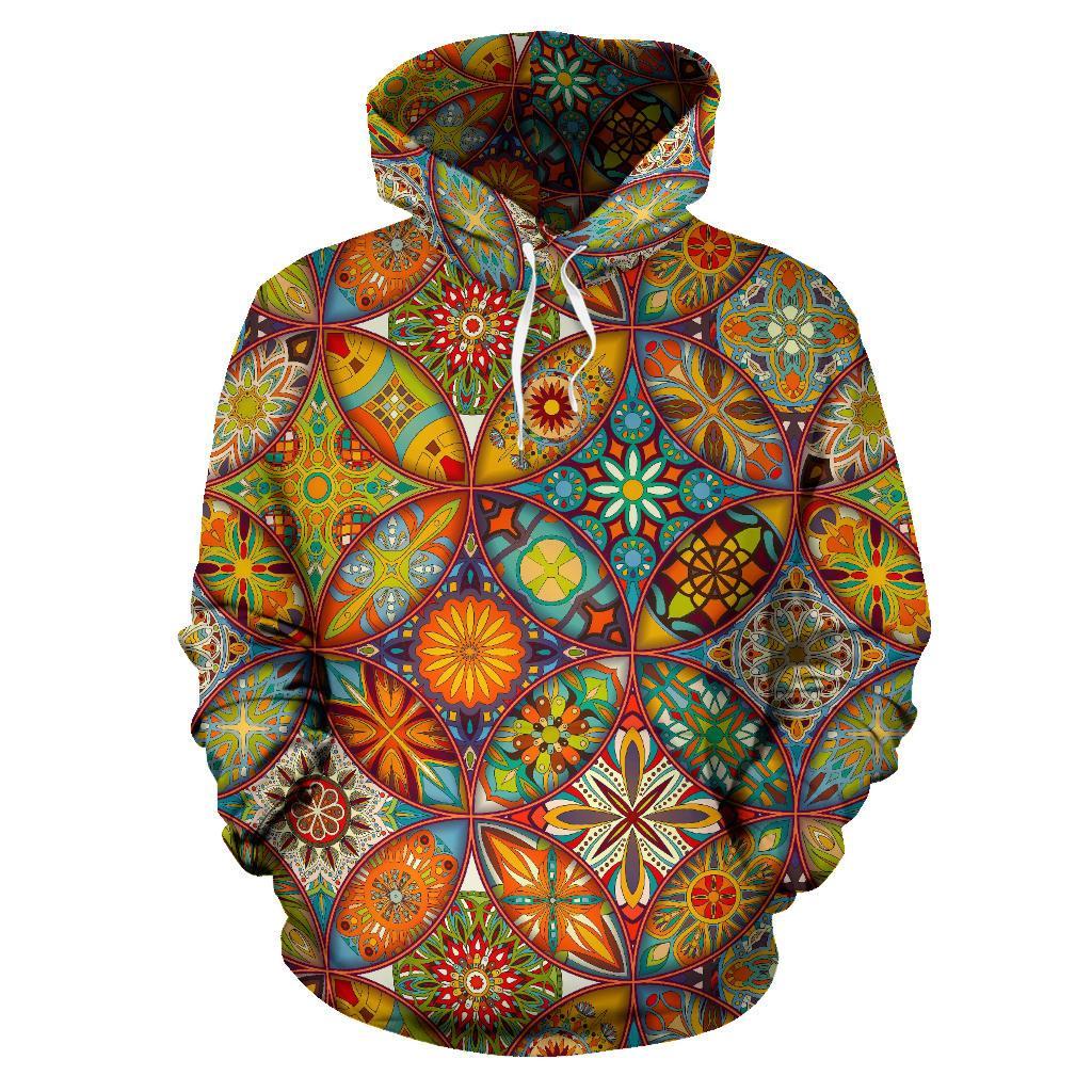 Bohemian Patchwork Print Pattern Women Men Pullover Hoodie-grizzshop
