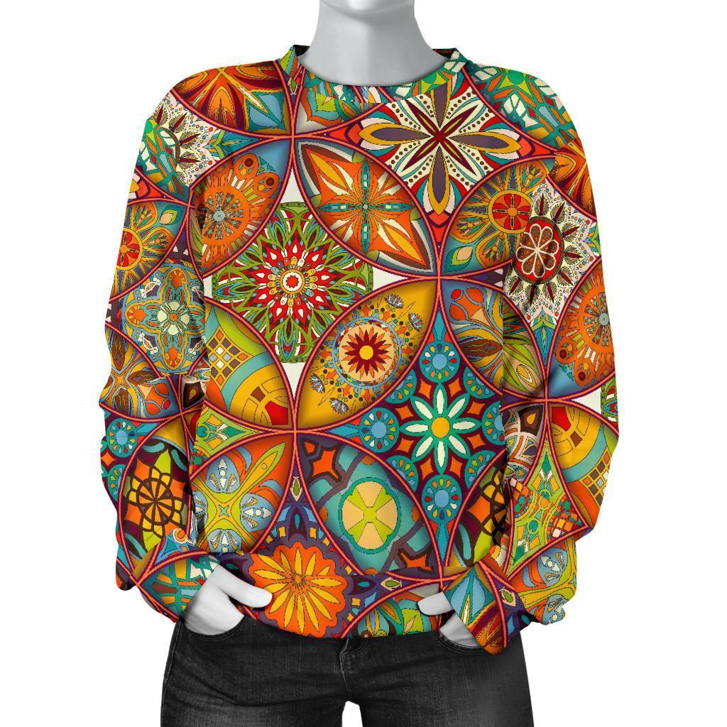 Bohemian Patchwork Print Pattern Women's Sweatshirt-grizzshop