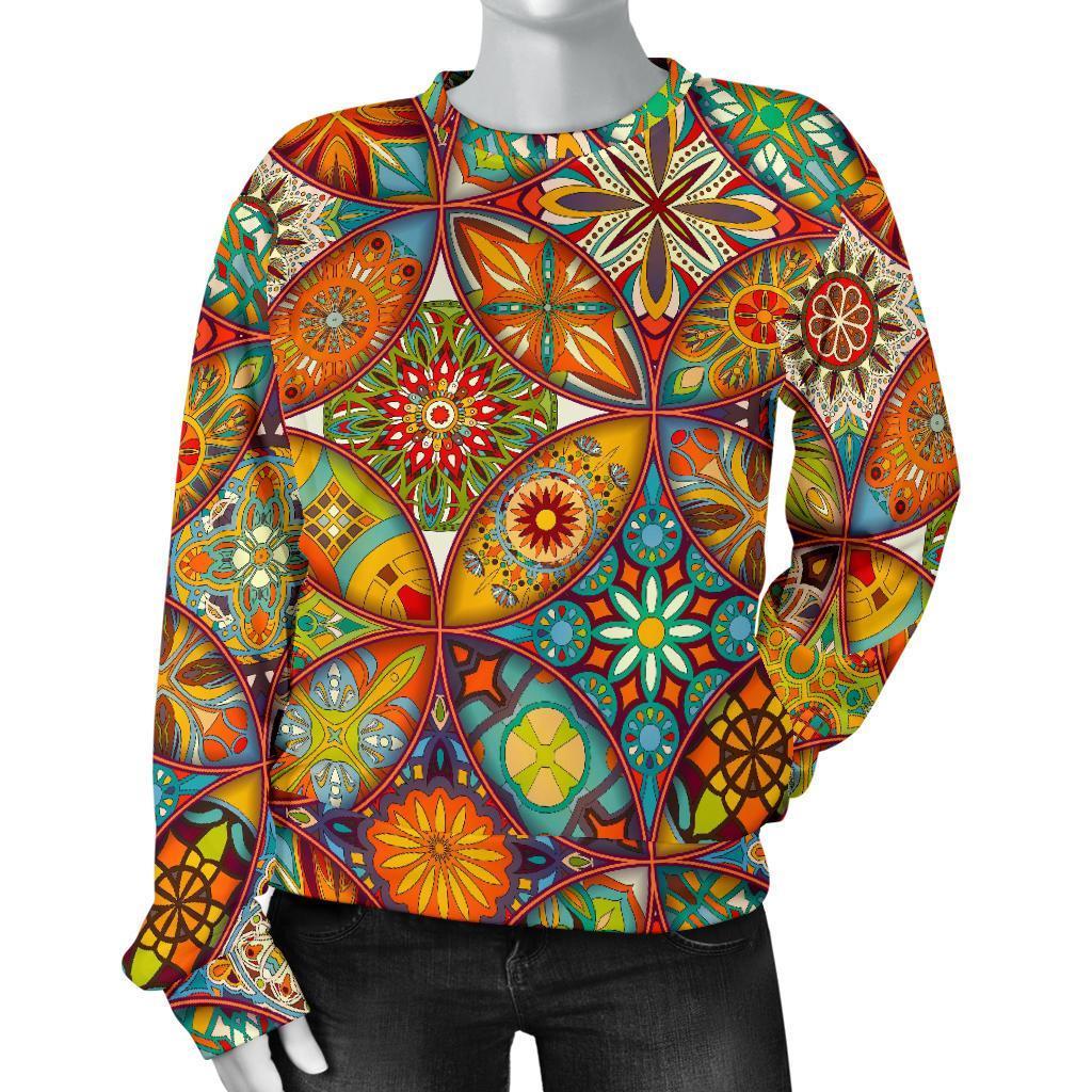 Bohemian Patchwork Print Pattern Women's Sweatshirt-grizzshop