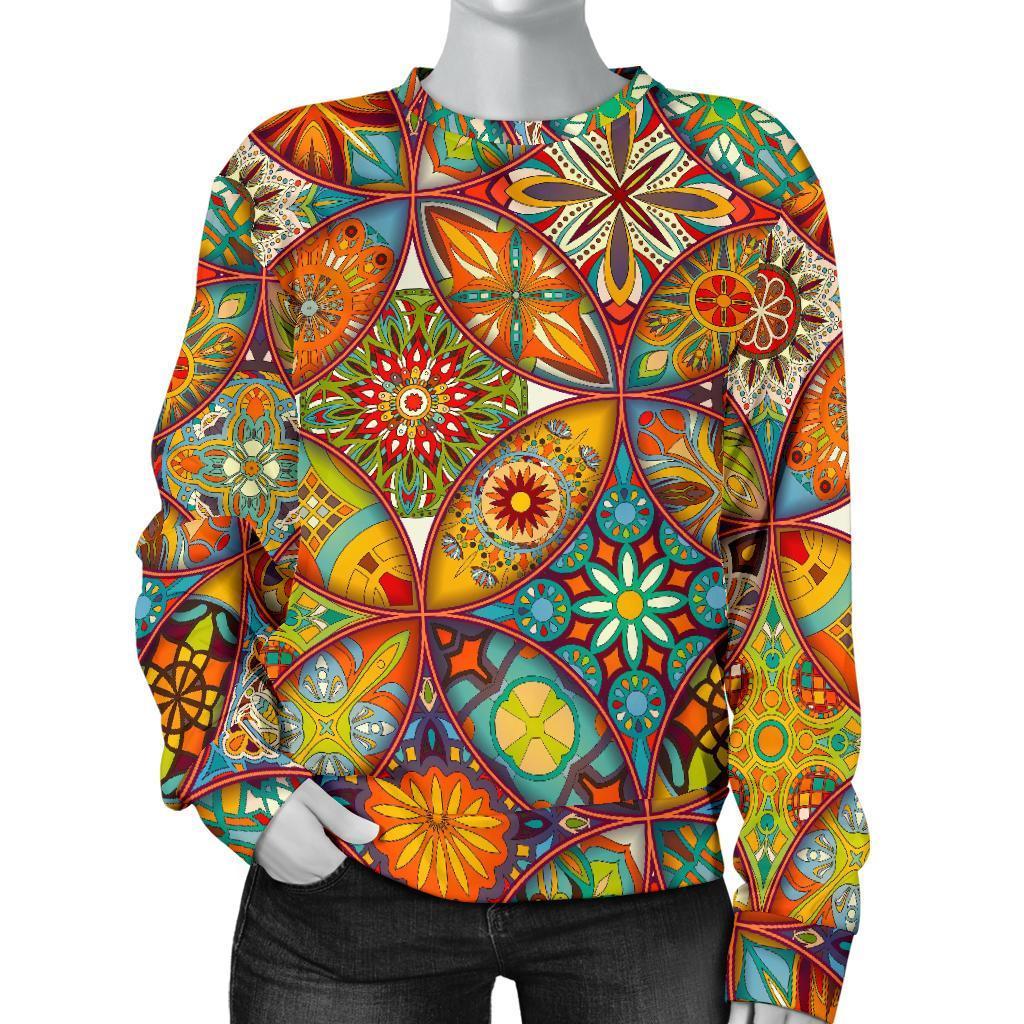 Bohemian Patchwork Print Pattern Women's Sweatshirt-grizzshop