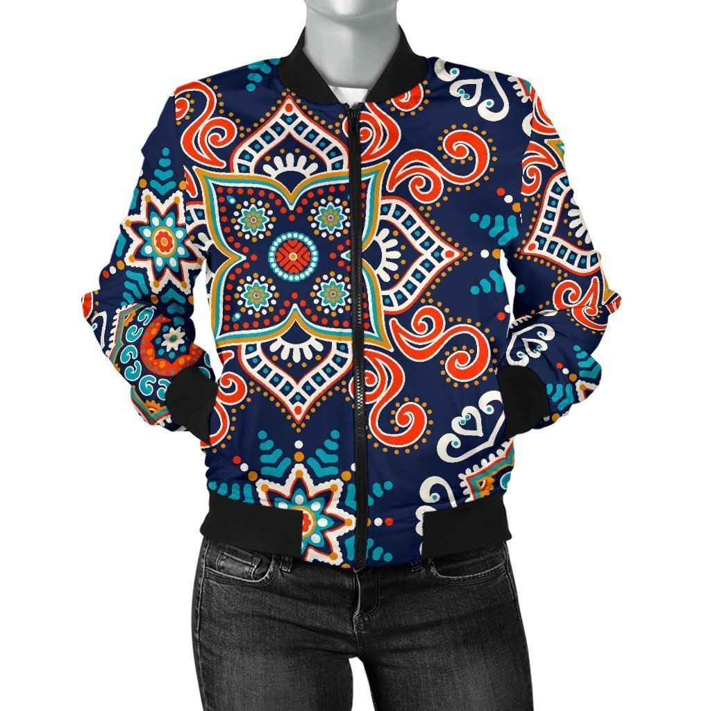 Bohemian Pattern Print Women Casual Bomber Jacket-grizzshop