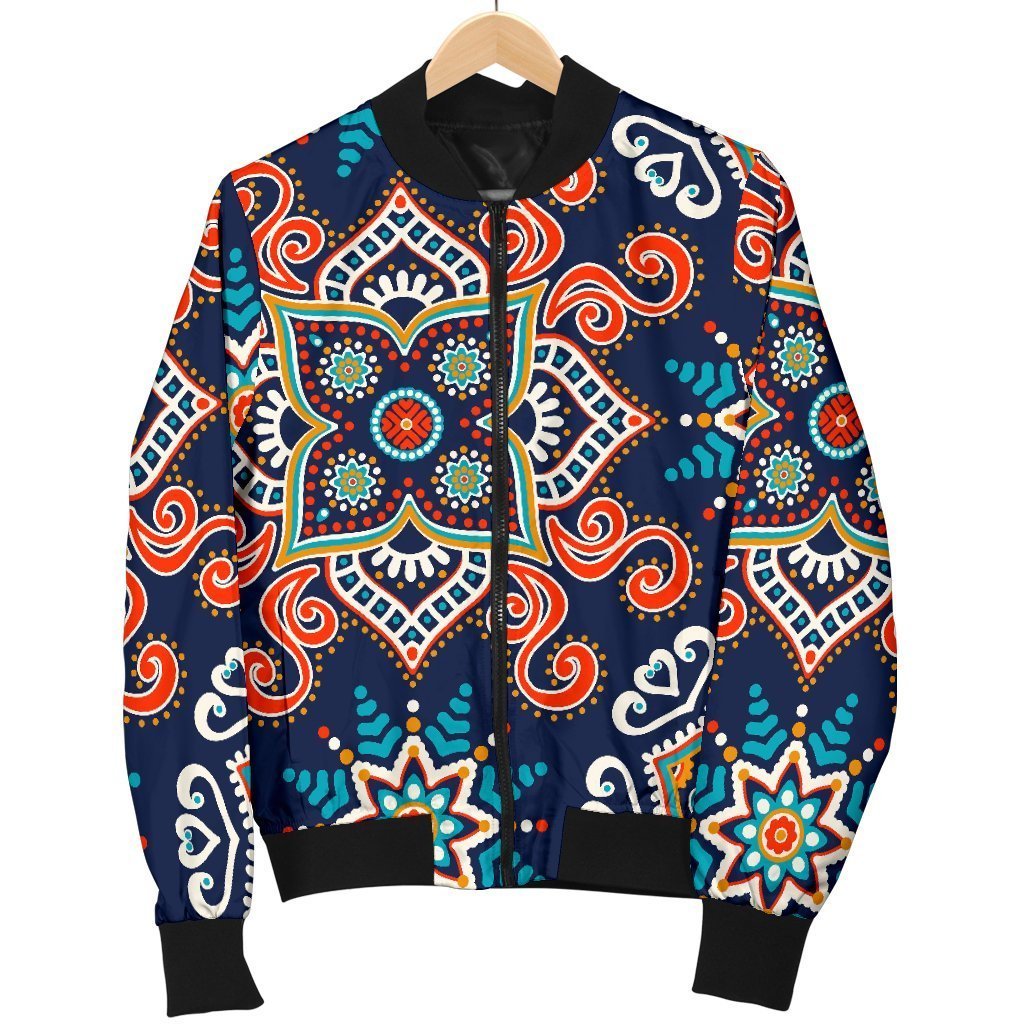 Bohemian Pattern Print Women Casual Bomber Jacket-grizzshop