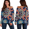 Bohemian Pattern Print Women Off Shoulder Sweatshirt-grizzshop