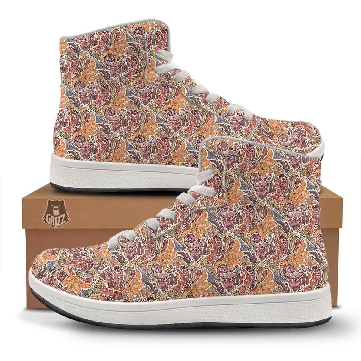 Bohemian Pigeon Floral Print Pattern High Top Sneakers-grizzshop