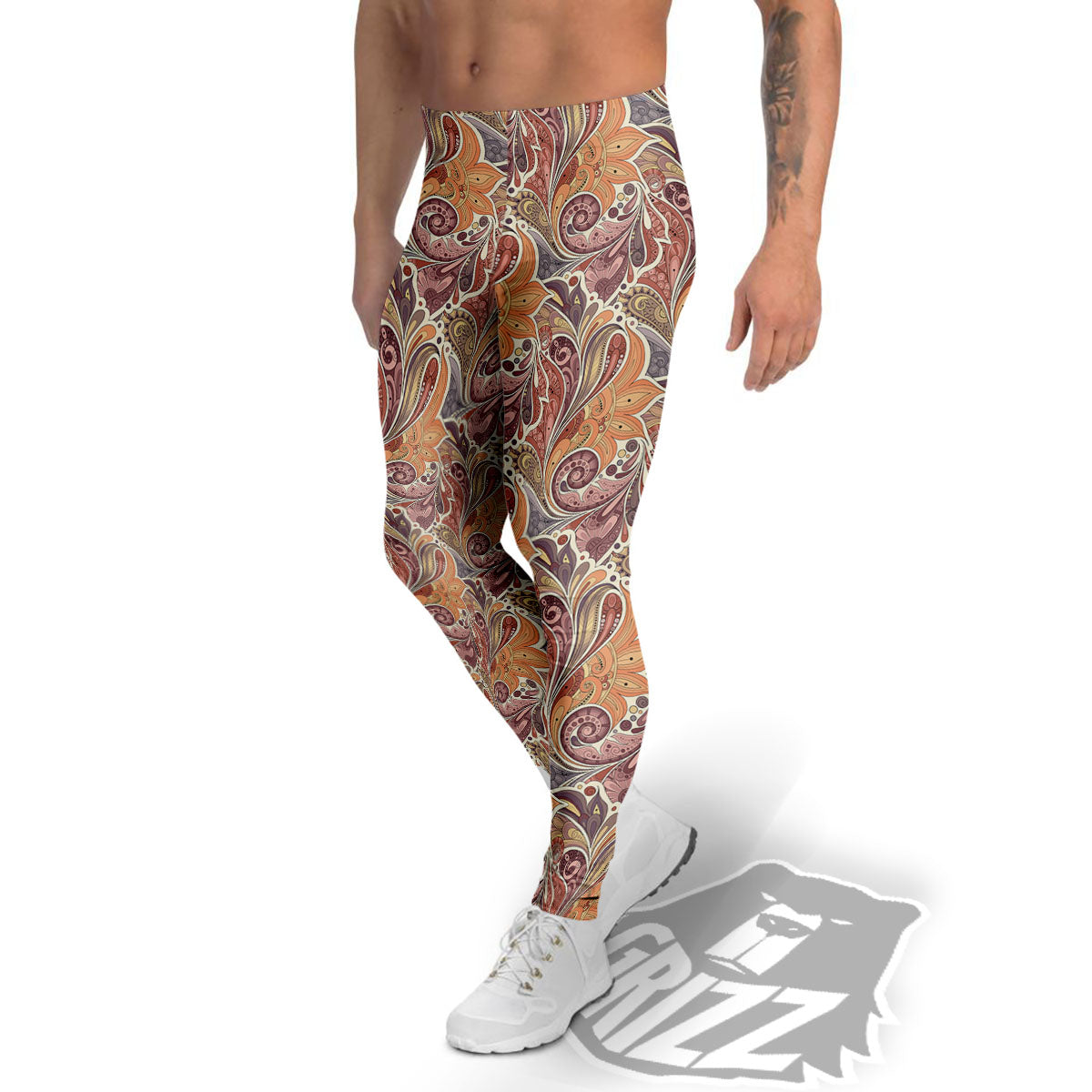 Bohemian Pigeon Floral Print Pattern Men's Leggings-grizzshop