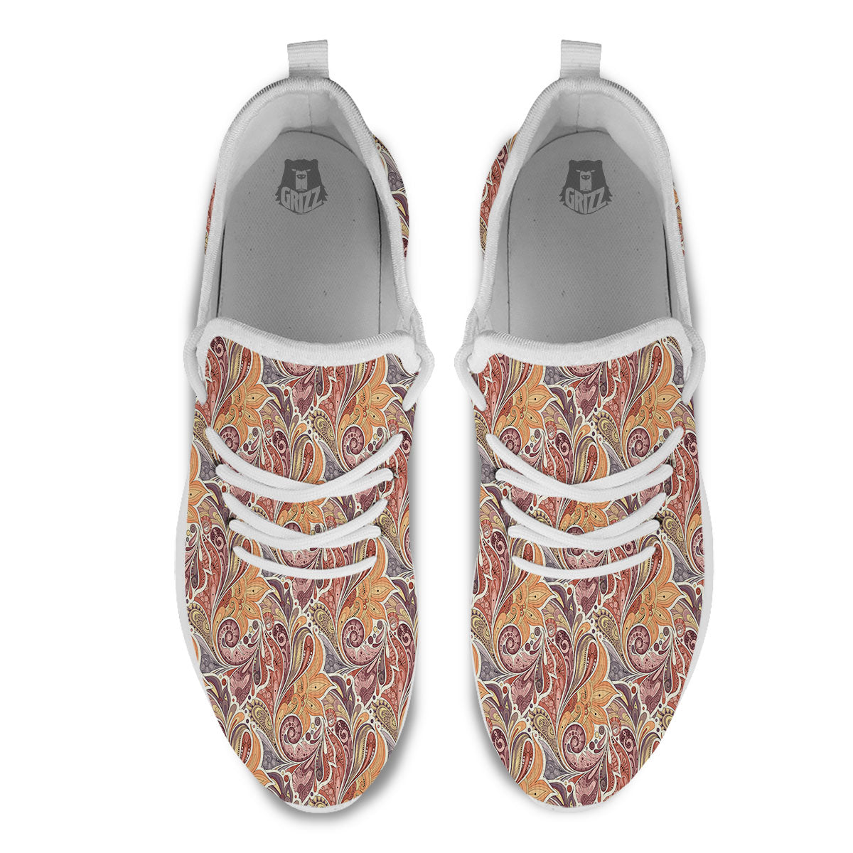 Bohemian Pigeon Floral Print Pattern White Athletic Shoes-grizzshop