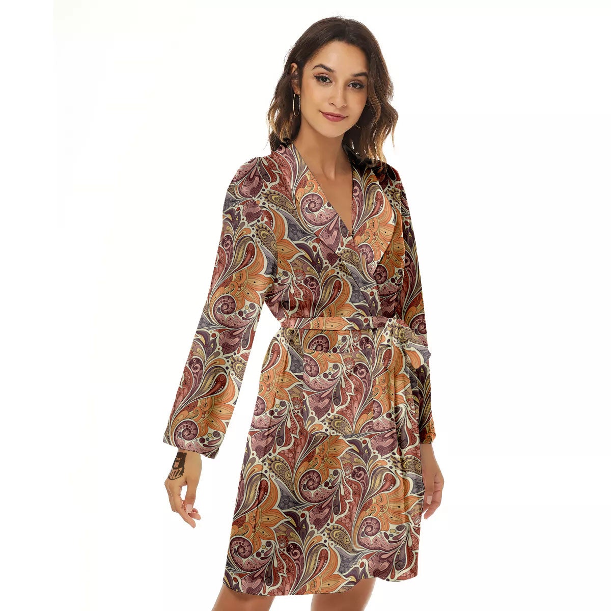 Bohemian Pigeon Floral Print Pattern Women's Robe-grizzshop