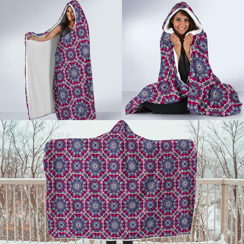 Bohemian Print Pattern Hooded Blanket-grizzshop