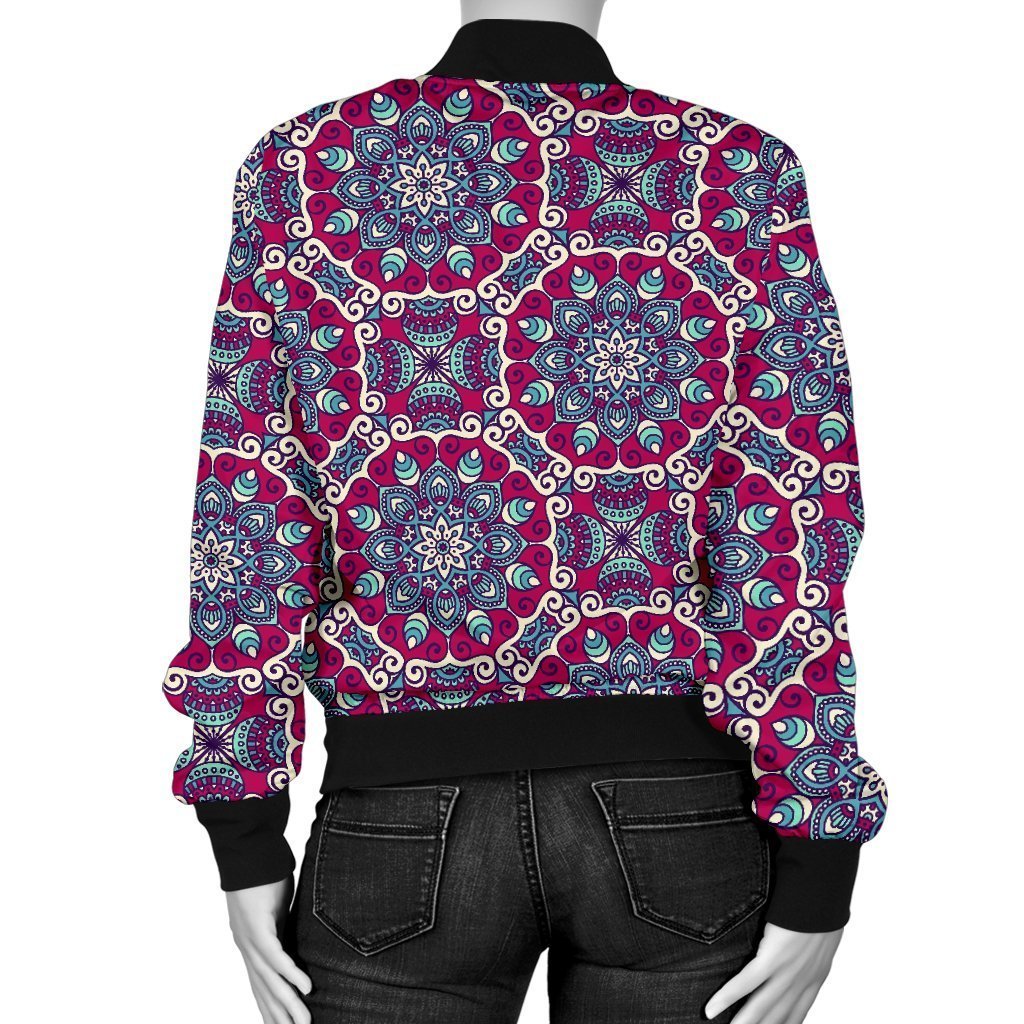Bohemian Print Pattern Women Casual Bomber Jacket-grizzshop