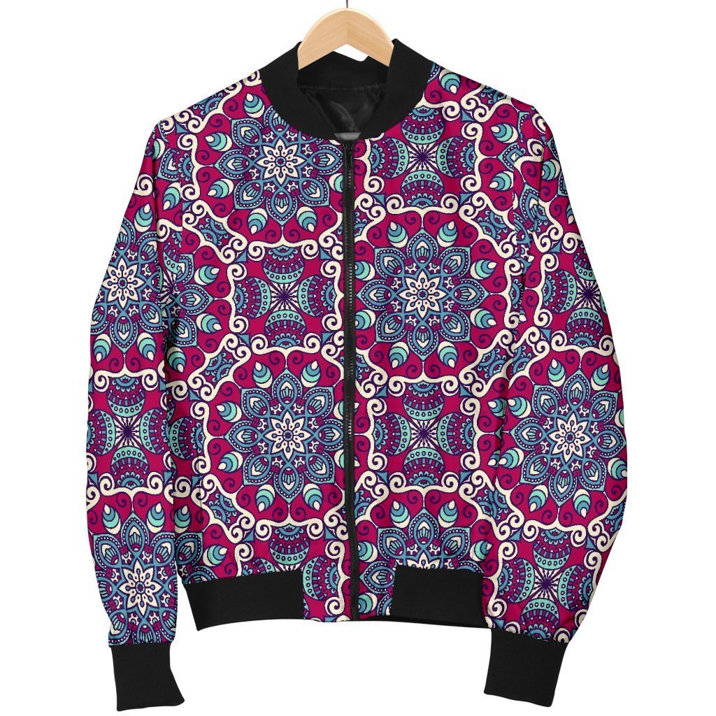 Bohemian Print Pattern Women Casual Bomber Jacket-grizzshop