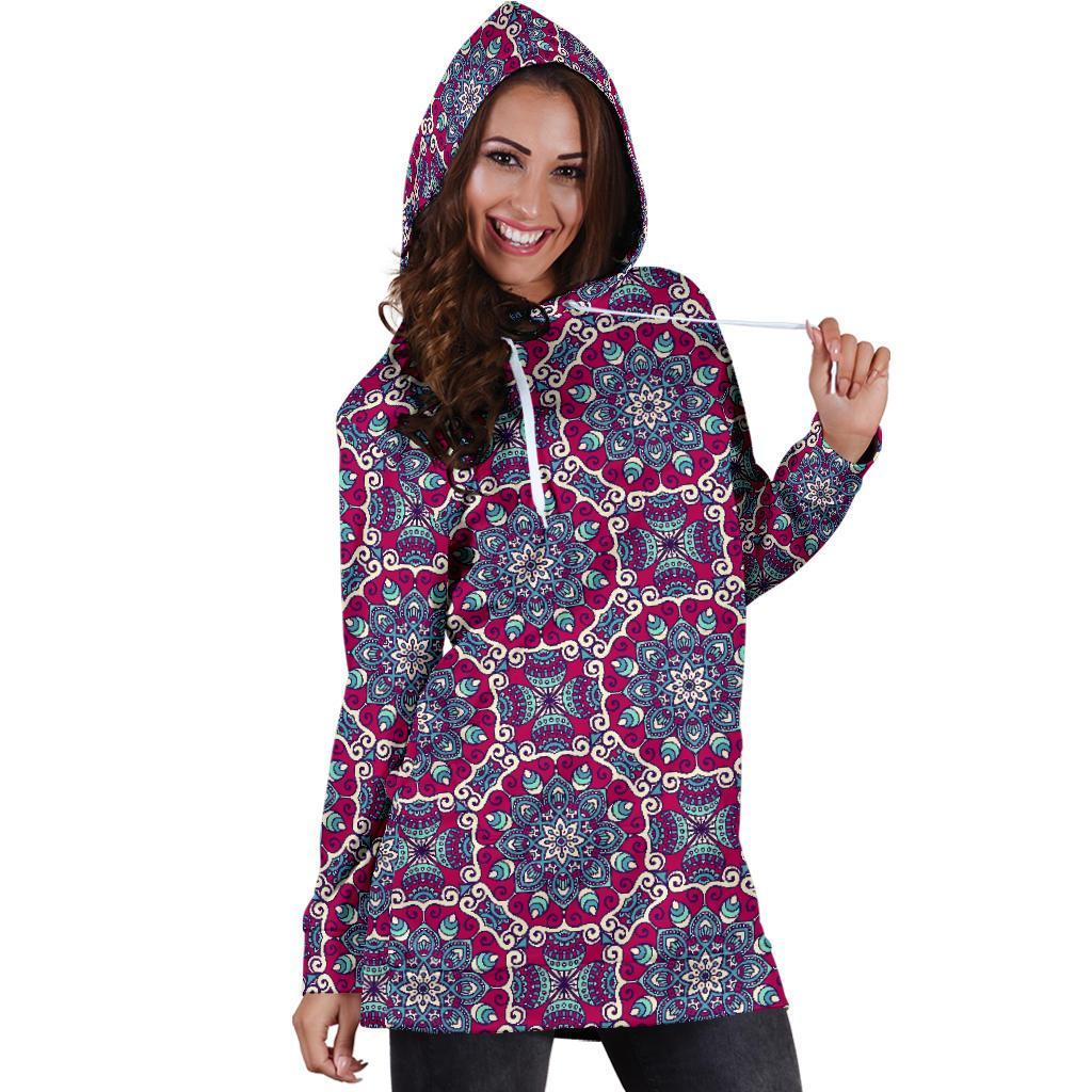 Bohemian Print Pattern Women Hoodie Dress-grizzshop