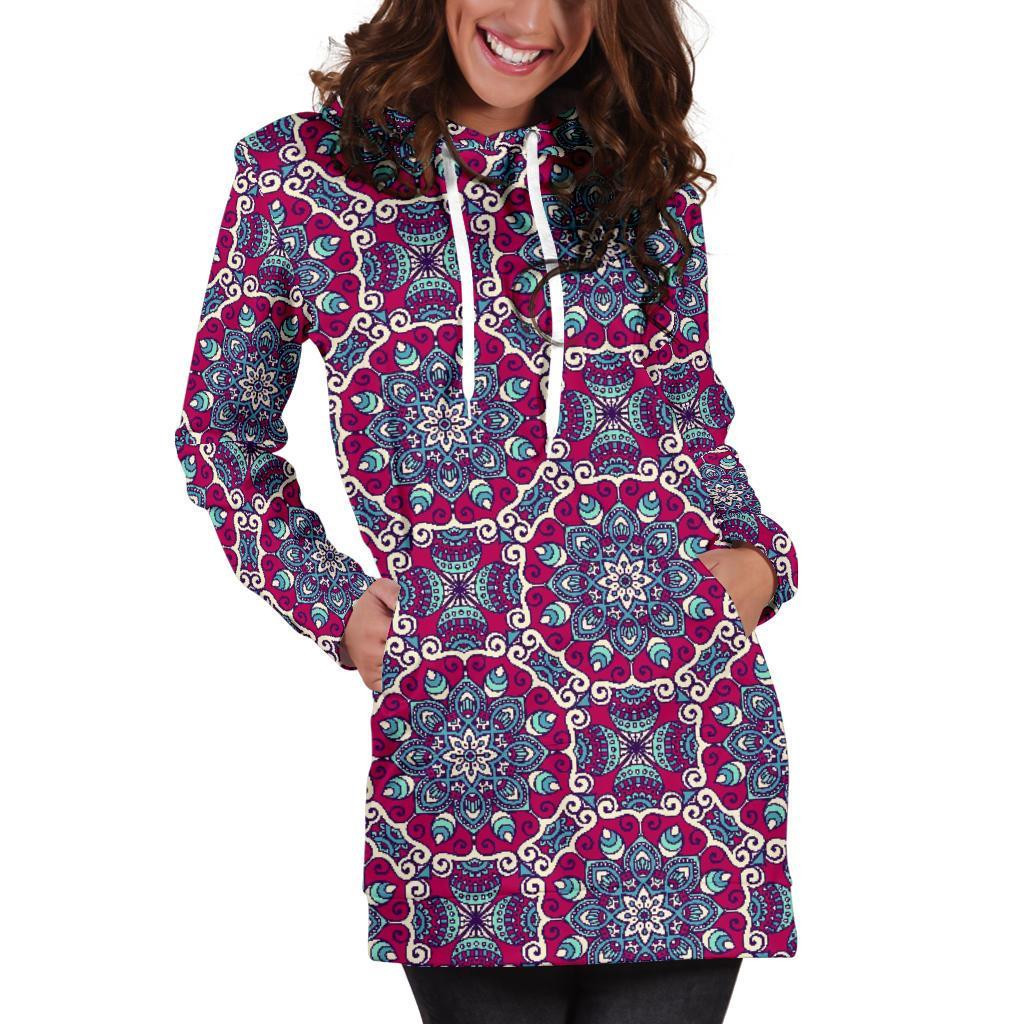 Bohemian Print Pattern Women Hoodie Dress-grizzshop