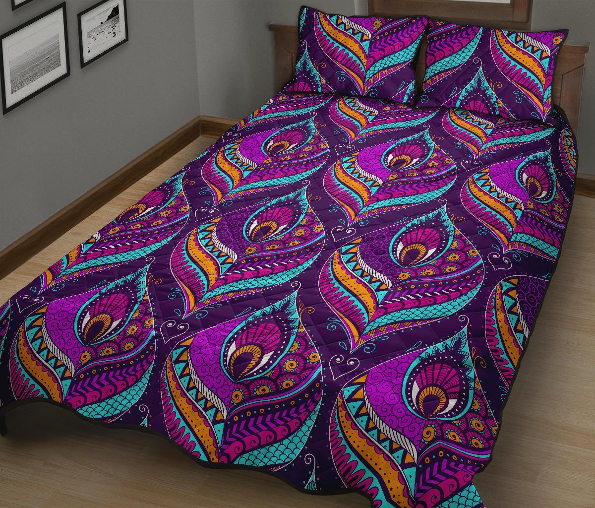 Bohemian Purple Pattern Print Bed Set Quilt-grizzshop