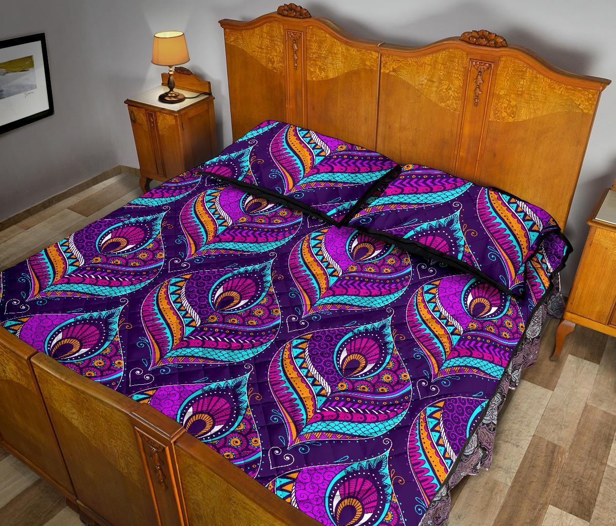 Bohemian Purple Pattern Print Bed Set Quilt-grizzshop