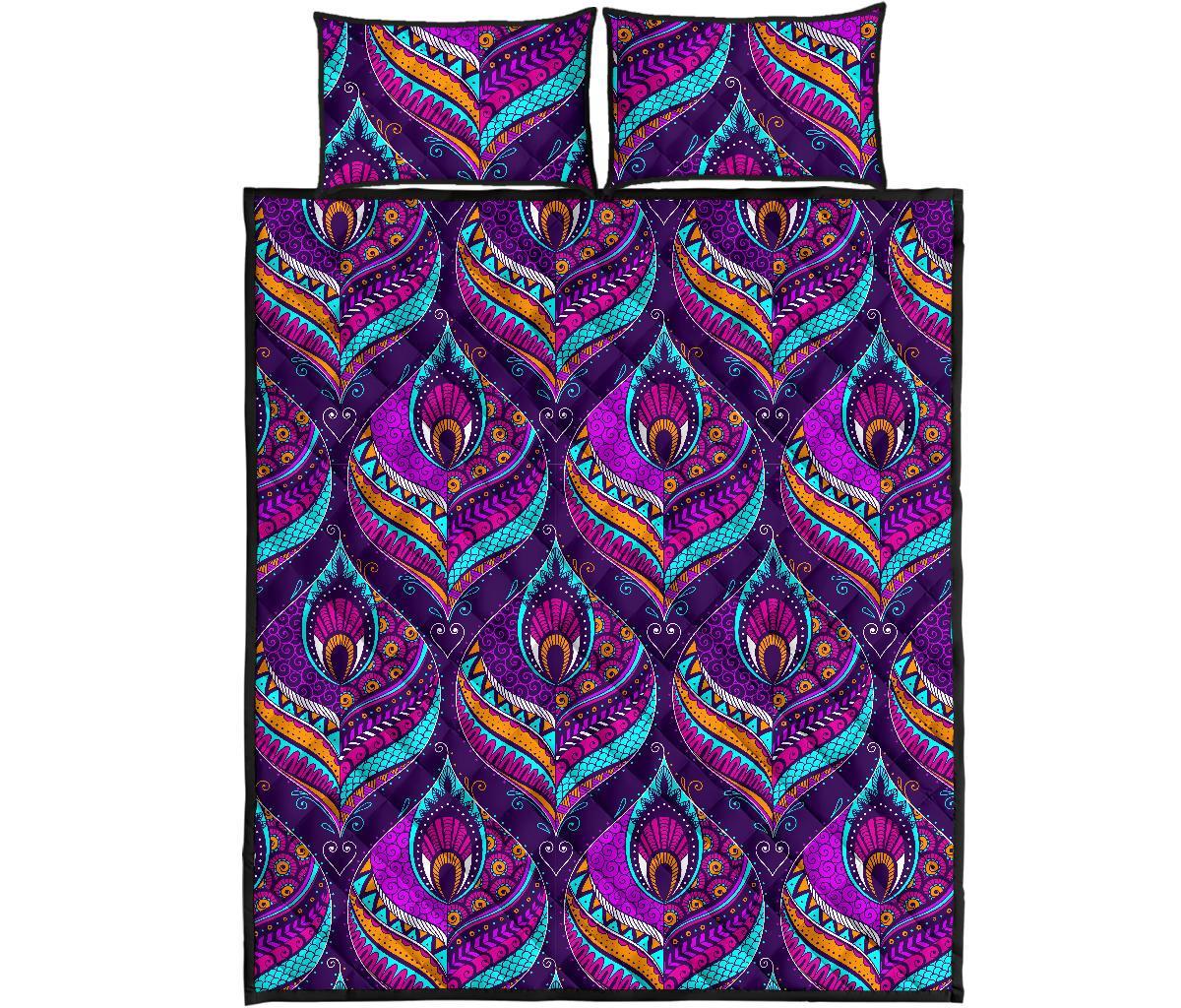 Bohemian Purple Pattern Print Bed Set Quilt-grizzshop