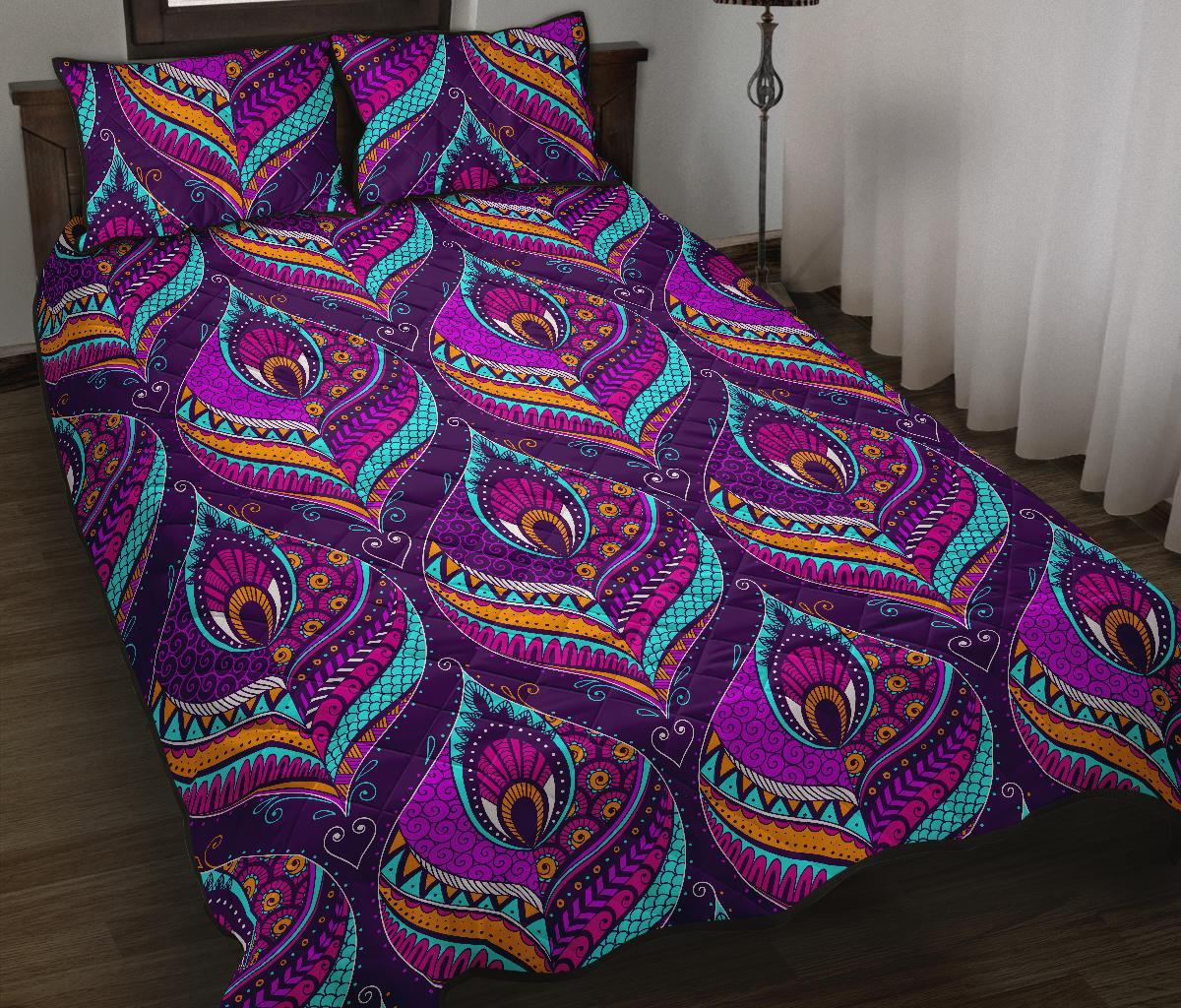 Bohemian Purple Pattern Print Bed Set Quilt-grizzshop