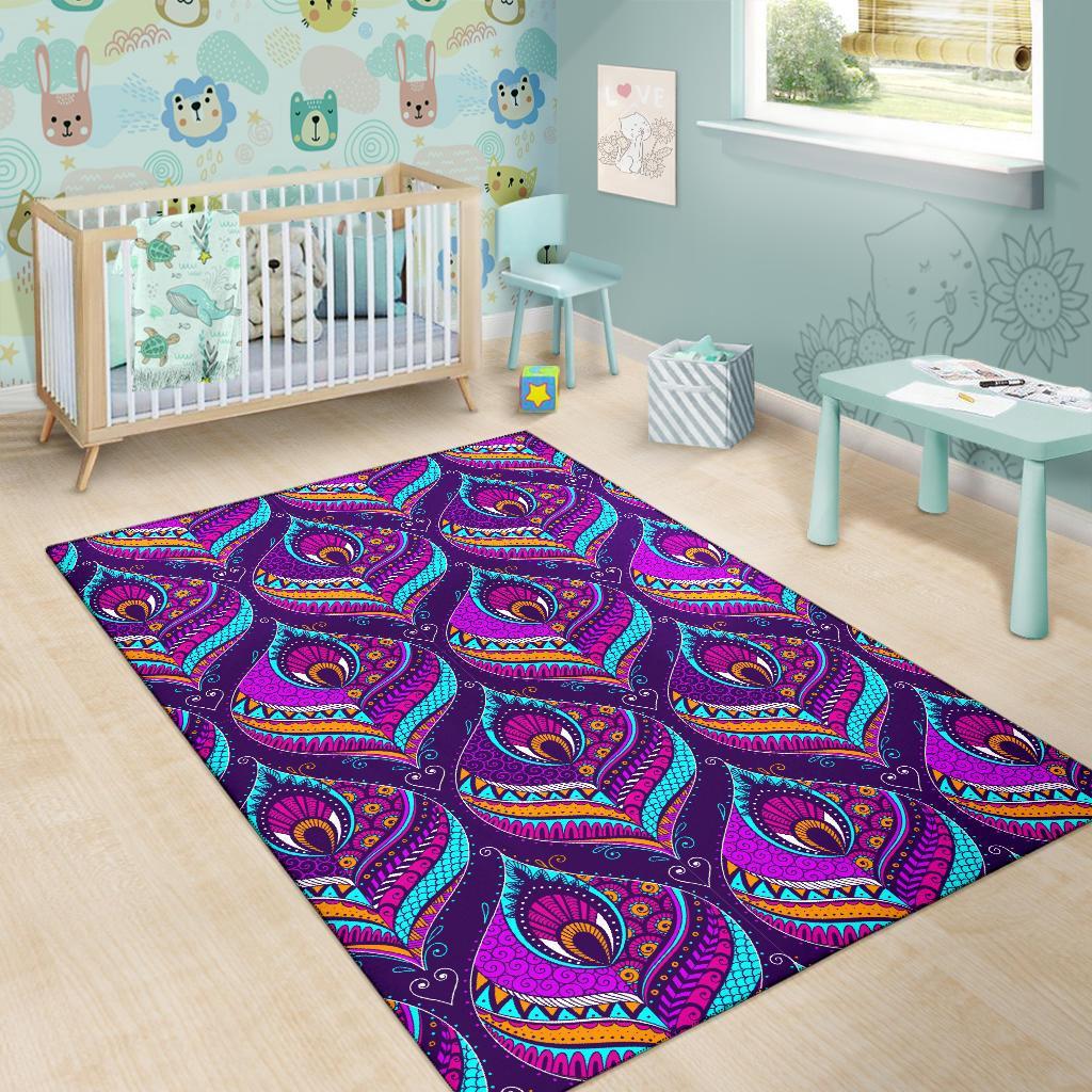 Bohemian Purple Pattern Print Floor Mat-grizzshop