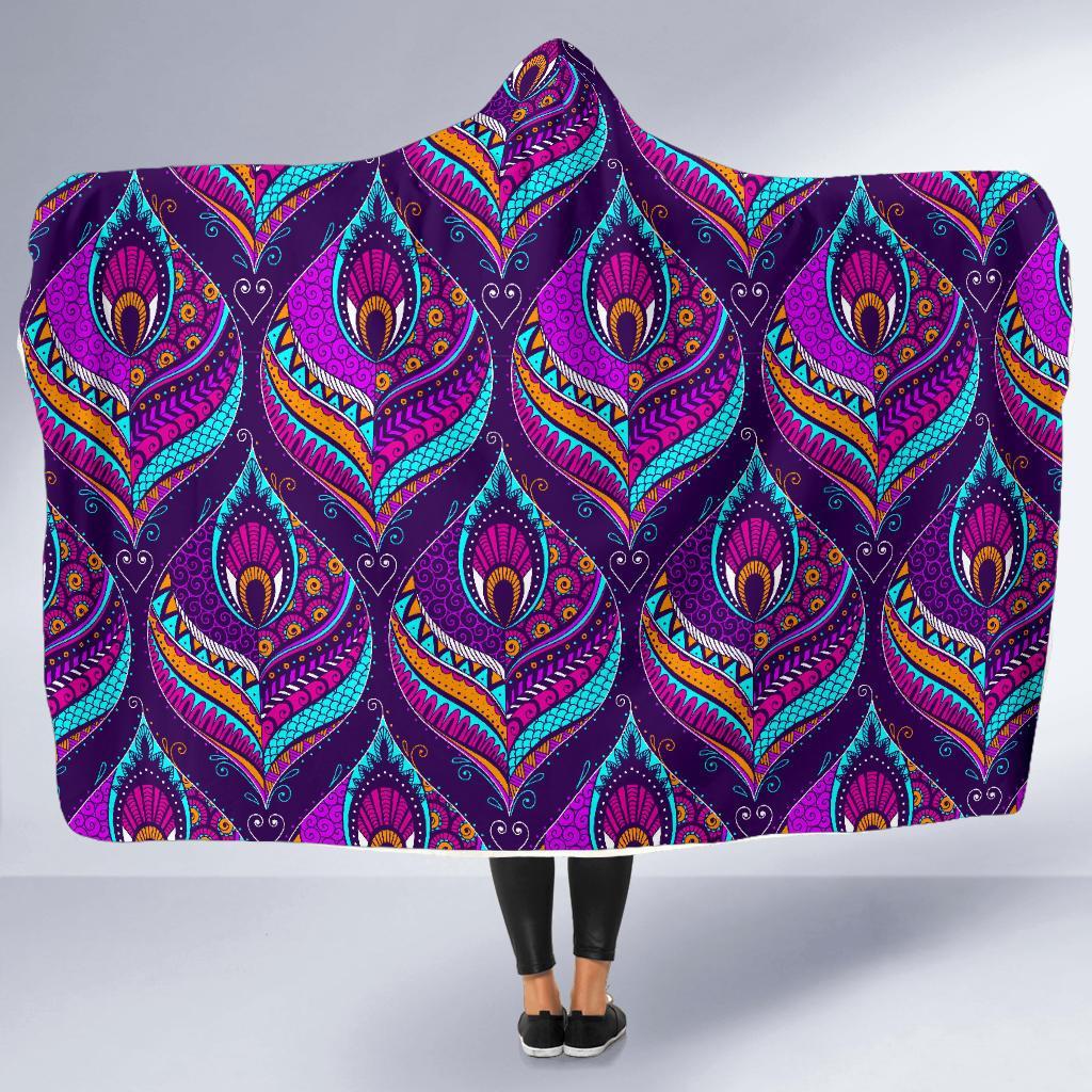 Bohemian Purple Pattern Print Hooded Blanket-grizzshop