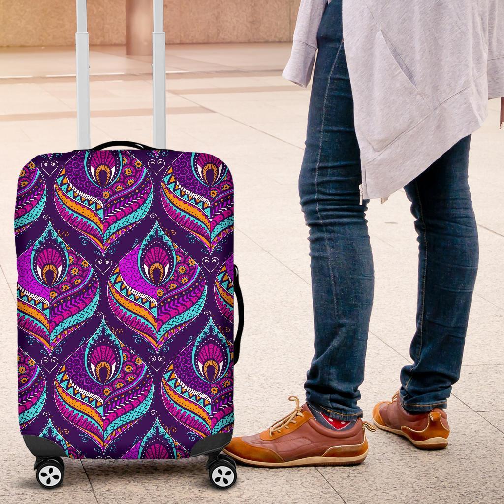 Bohemian Purple Pattern Print Luggage Cover Protector-grizzshop