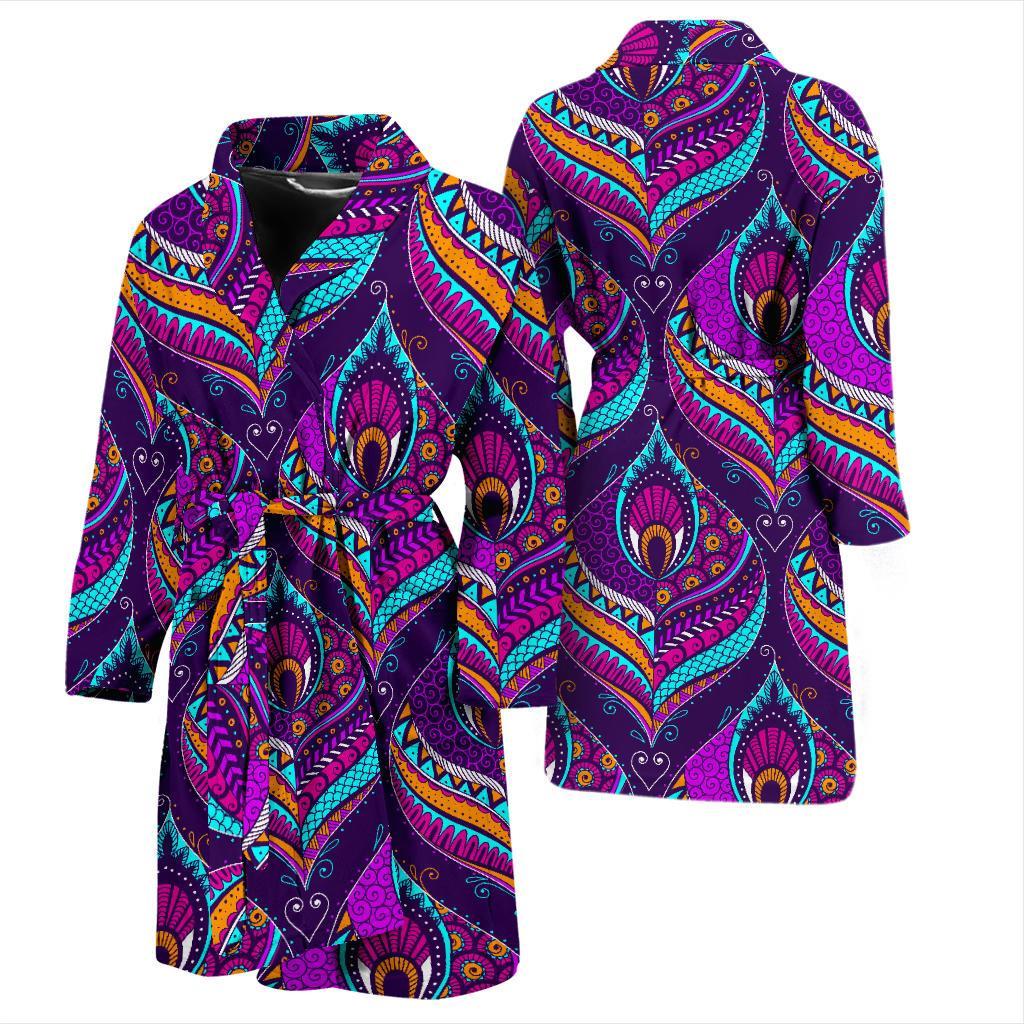 Bohemian Purple Pattern Print Men Long Robe-grizzshop