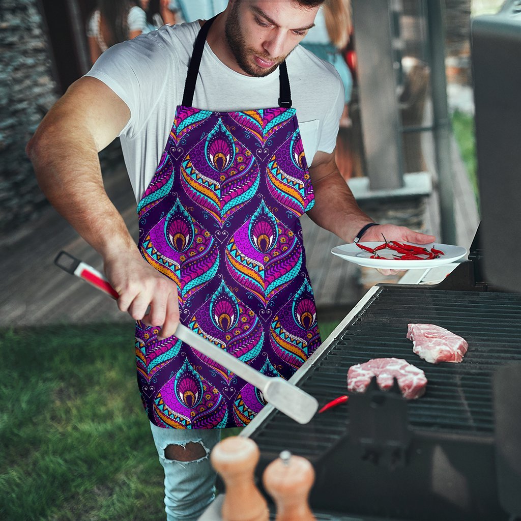 Bohemian Purple Pattern Print Men's Apron-grizzshop