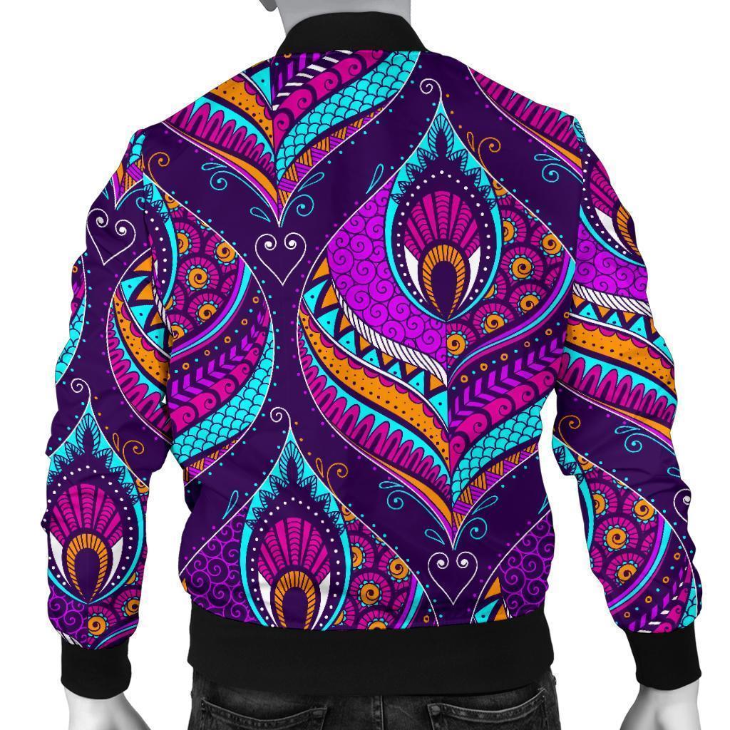 Bohemian Purple Pattern Print Men's Bomber Jacket-grizzshop
