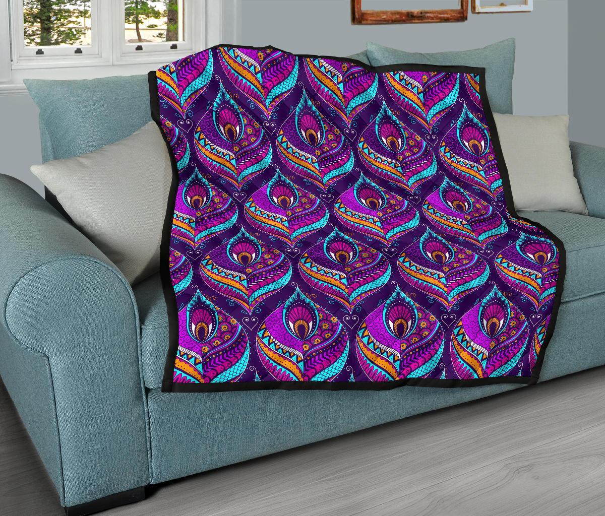 Bohemian Purple Pattern Print Quilt-grizzshop