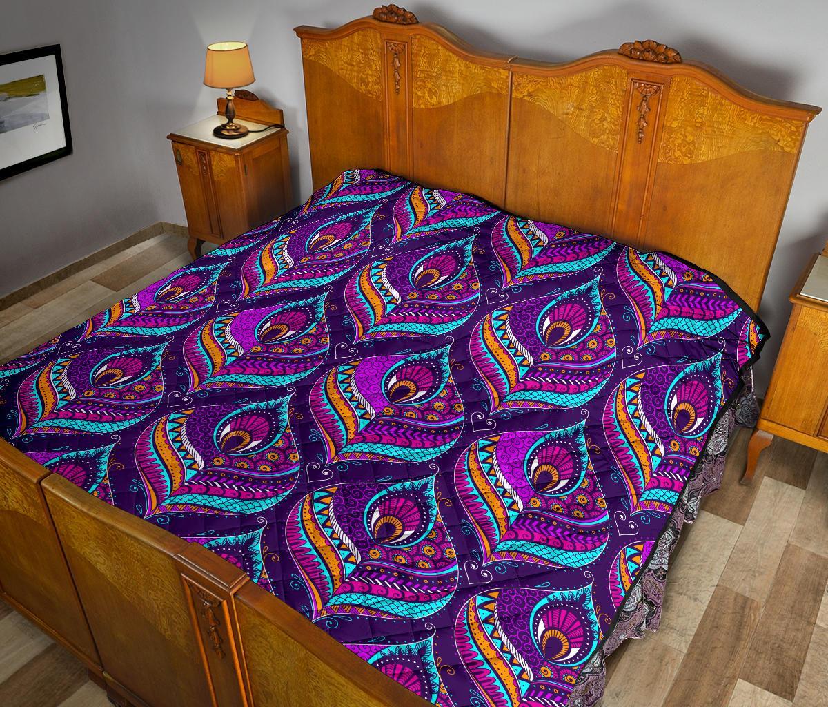 Bohemian Purple Pattern Print Quilt-grizzshop