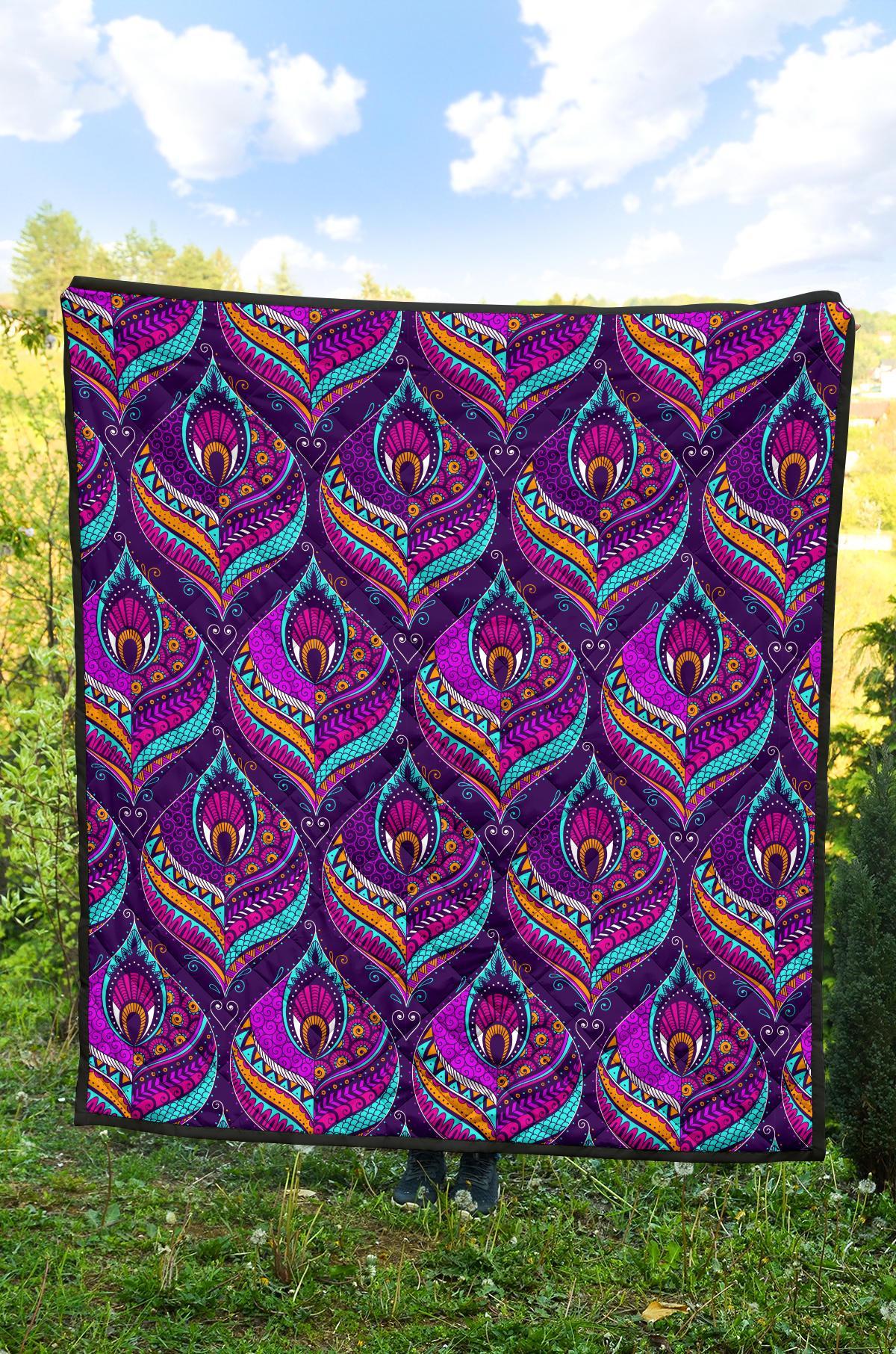 Bohemian Purple Pattern Print Quilt-grizzshop