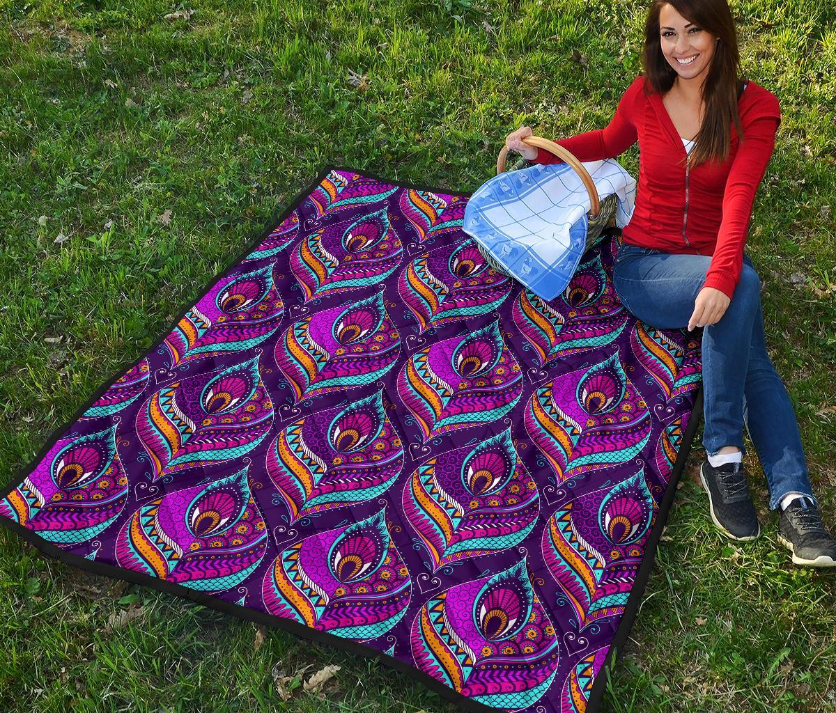 Bohemian Purple Pattern Print Quilt-grizzshop