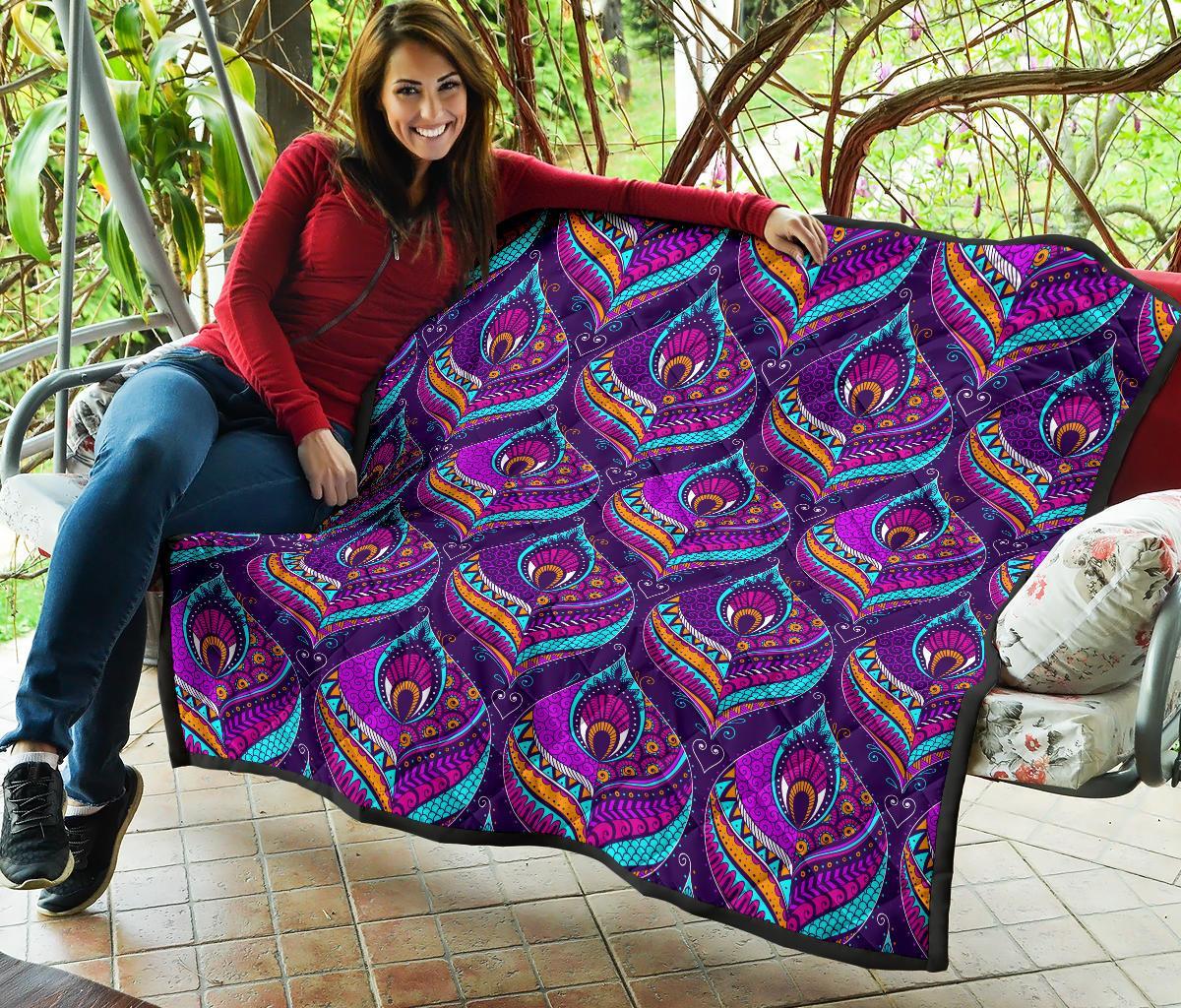 Bohemian Purple Pattern Print Quilt-grizzshop