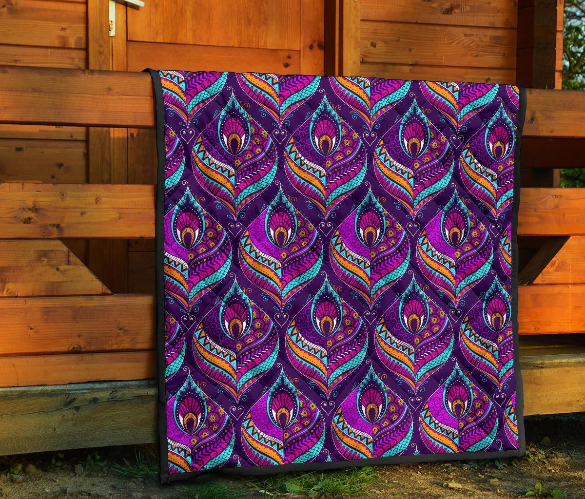 Bohemian Purple Pattern Print Quilt-grizzshop