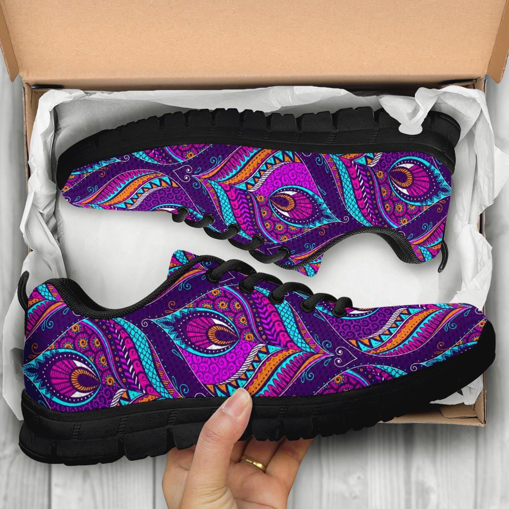 Bohemian Purple Pattern Print Sneaker Shoes For Men Women-grizzshop