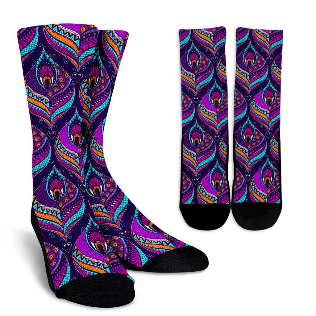 Bohemian Purple Pattern Print Unisex Crew Socks-grizzshop