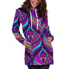 Bohemian Purple Pattern Print Women Hoodie Dress-grizzshop