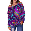 Bohemian Purple Pattern Print Women Off Shoulder Sweatshirt-grizzshop