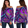 Bohemian Purple Pattern Print Women Off Shoulder Sweatshirt-grizzshop