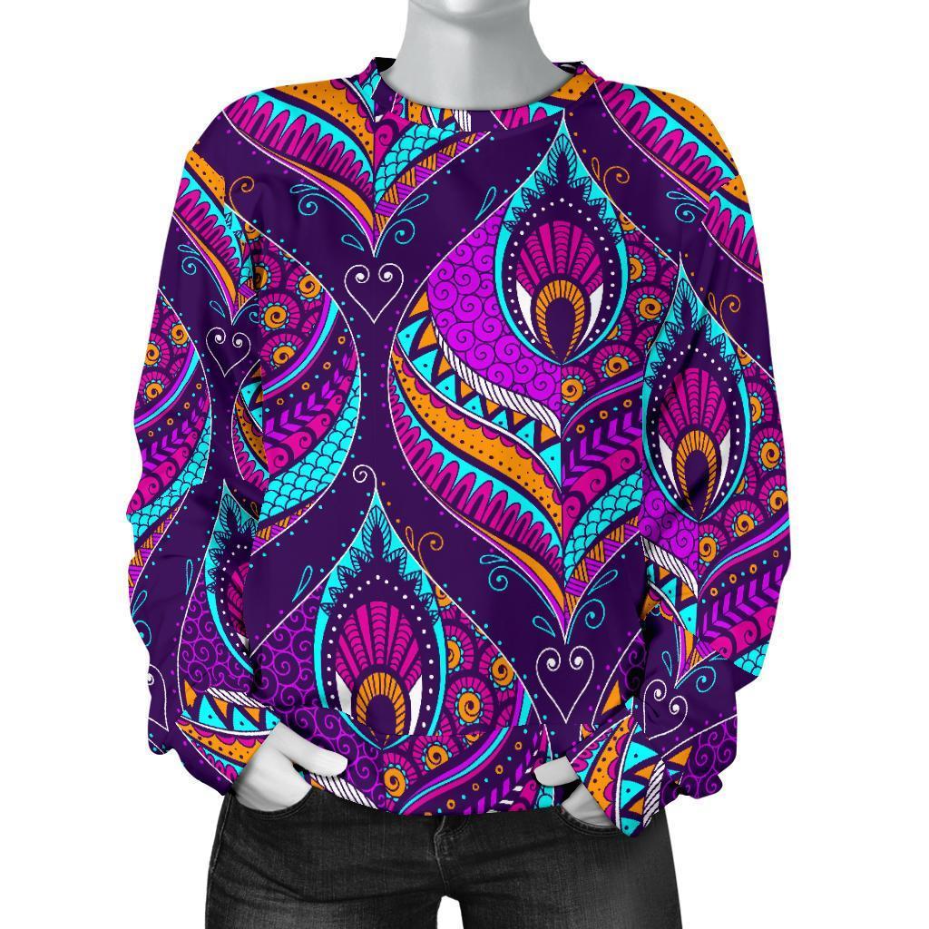 Bohemian Purple Pattern Print Women's Sweatshirt-grizzshop