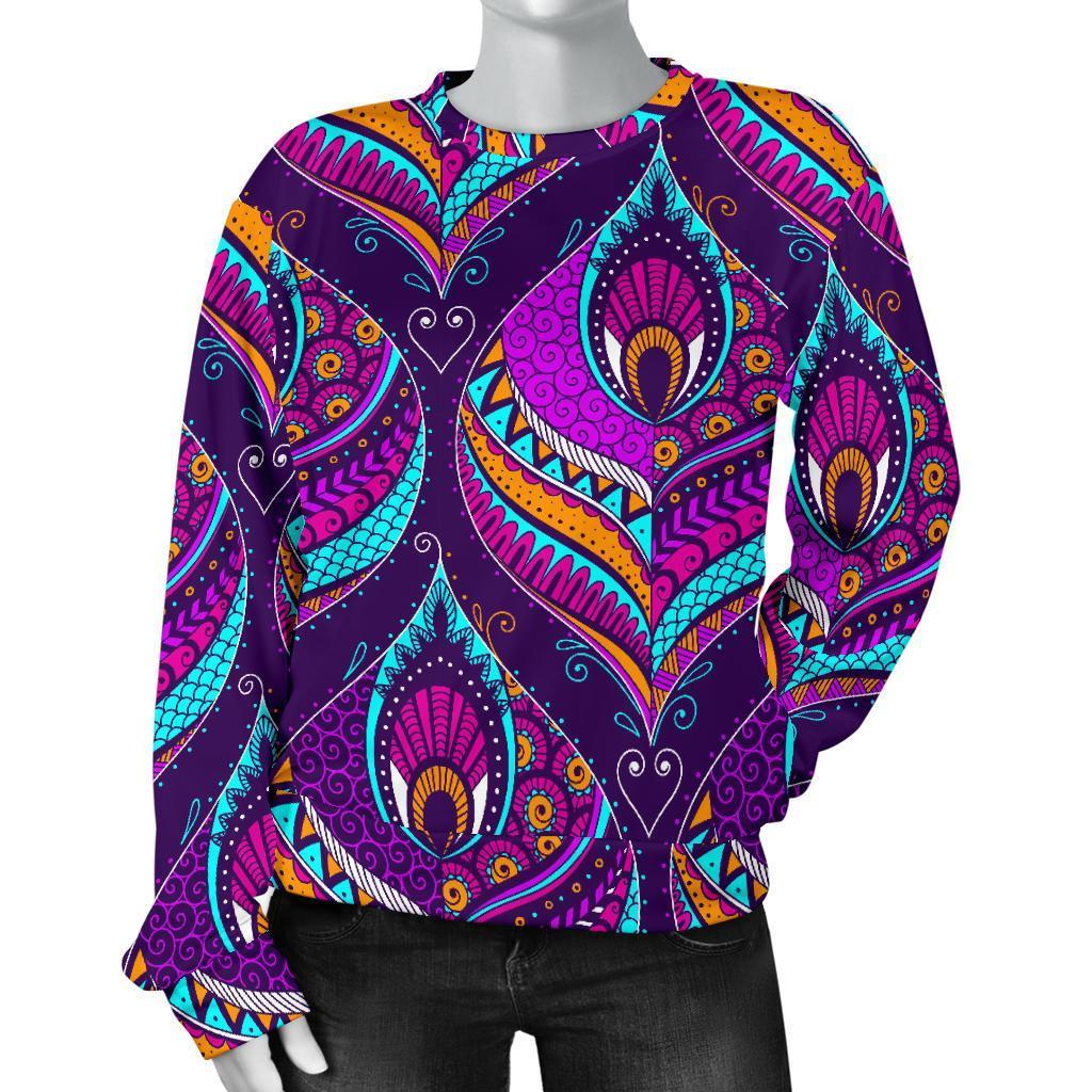 Bohemian Purple Pattern Print Women's Sweatshirt-grizzshop