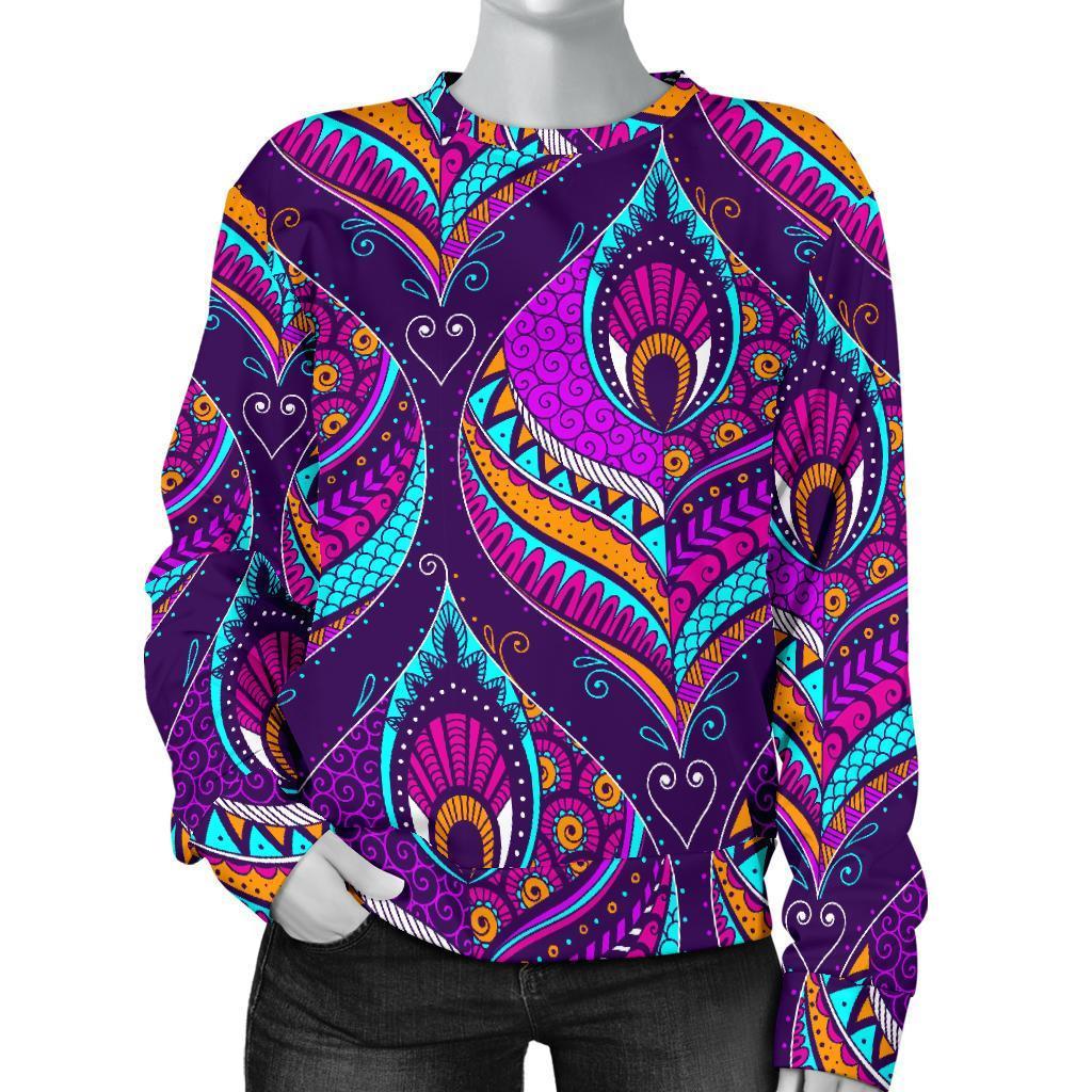 Bohemian Purple Pattern Print Women's Sweatshirt-grizzshop