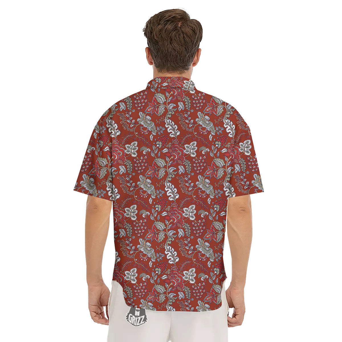 Bohemian Red Floral Print Pattern Men's Short Sleeve Shirts-grizzshop