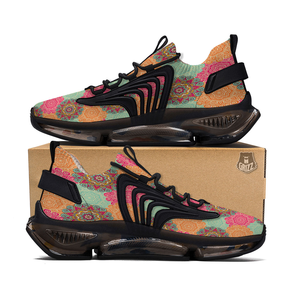 Bohemian Sangria Mandala Print Pattern Black Gym Shoes-grizzshop